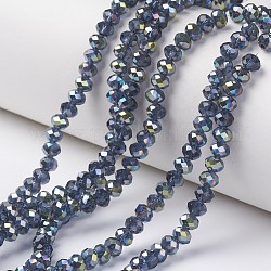 Chapelets de perles en verre transparent électrolytique, moitié vert plaqué, facette, rondelle, bleu acier, 4x3mm, Trou: 0.4mm, Environ 130 pcs/chapelet, 16.54 pouce (42 cm)