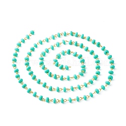 Chaîne de perles en pâte polymère faite à la main, chaîne de liaison, avec épingle à œil en fer doré, pour la fabrication de collier de bracelet, turquoise moyen, 7x3.5mm, environ 3.28 pied/fil (1 m)/fil