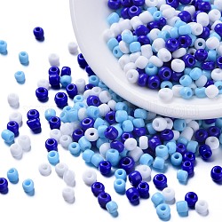 6500Pcs 300G 3 Colors Glass Seed Beads, Opaque Colours Seed, Small Craft Beads for DIY Jewelry Making, Round, Light Sky Blue, 8/0, 3mm, Hole: 1mm, 100g/color