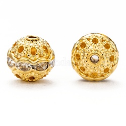 Messing Legierung Strass Perlen, Klasse A, Runde, Goldene Metall Farbe, Bräune, Größe: ca. 10mm Durchmesser, Bohrung: 1.2 mm