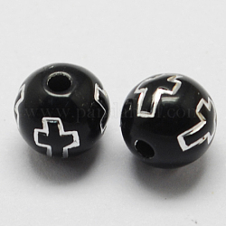 Perline acrilico placcato, metallo allacciati, tondo, nero, 8x8mm, Foro: 2 mm, 2000pcs/500g
