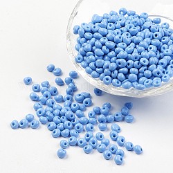 Granos de semillas de vidrio opaco, cuentas de gota de flecos, azul aciano, 4~5x3mm, agujero: 1 mm, aproximamente 862 unidades / 50 g