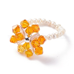 Anillos de dedo de copo de nieve, anillo de cuentas trenzadas de perlas naturales para mujeres niñas, naranja, nosotros tamaño 7 3/4 (17.9 mm)