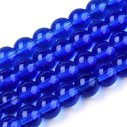 Chapelets de perles en verre transparente  , ronde, bleu royal, 6~6.5mm, Trou: 1.4mm, Environ 67~70 pcs/chapelet, 14.76 pouce ~ 15.16 pouces (37.5~38.5 cm)