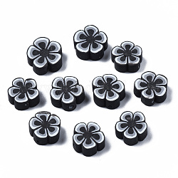 Manuell Polymer Ton Perlen, Blume, Schwarz, 7~10x7~11x3~5 mm, Bohrung: 1.6 mm