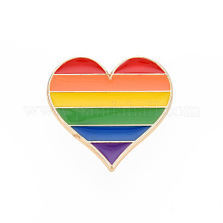 Broches de orgullo de aleación, pin de esmalte, con embragues de mariposa de latón, corazon arcoiris, la luz de oro, colorido, 23x25x2mm, pin: 1 mm