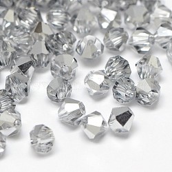 Electroplate Crystal Glass Bicone Beads, Faceted, Half Silver Plated, 4.5x4mm, Hole: 1mm, about 720pcs/bag