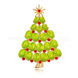 Broche en résine de sapin de Noël avec strass, broche en alliage d'or clair pour vêtements de sac à dos, vert jaune, 74x50mm