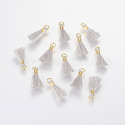 Decorazioni con pendente in nappa in cotone polycotton (poliestere), con anelli di salto di ferro non saldato, oro, grigio chiaro, 10~16x2mm, Foro: 1.5 mm