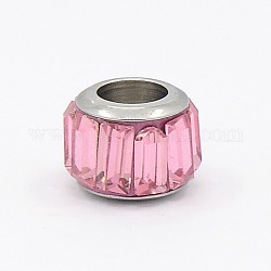 Perles européennes en verre, grosses perles trou de batterie, 304 avec âme en acier inoxydable, facette, perle rose, 7x9mm, Trou: 5mm