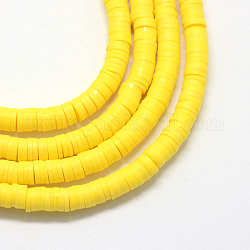 Perle di heishi fatte a mano con argilla polimerica, Disco / rotondo piatta, giallo, 8x0.5~1mm, Foro: 2 mm, circa 380~400pcs/filo, 17.7 pollice