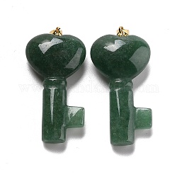 Natural Green Aventurine Pendants, with Golden Brass Jump Ring, Key with Heart, 43x22x10.4mm, Hole: 3.8x5mm