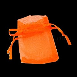 Organza Gift Bags with Drawstring, Jewelry Pouches, Wedding Party Christmas Favor Gift Bags, Orange Red, 7x5cm