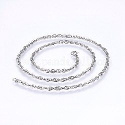 304 из нержавеющей стальной трос цепи ожерелья, с карабин-лобстерами , цвет нержавеющей стали, 19.7 дюйм (50 см), 3.3 мм