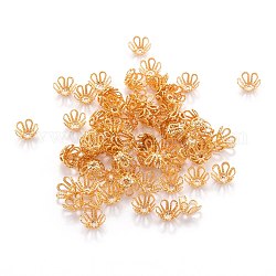 Brass Bead Cap, Long-Lasting Plated, Flower, 6-Petal, Real 18K Gold Plated, 6.5x3.5mm, Hole: 1mm