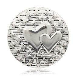 Colgantes de hierro corazón tallado redondas plana, plata antigua, 45x3mm, agujero: 5 mm