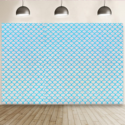 Fishscale Pattern Polyester Fabrics, for DIY Bed Sheet, Tablecloth, T-shirt, Dress, Rectangle, Deep Sky Blue, 150x0.02cm