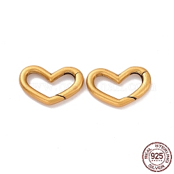 925 anello a molla in argento sterling, cuore, oro antico, 10.5x16x2mm, diametro interno: 4x12mm