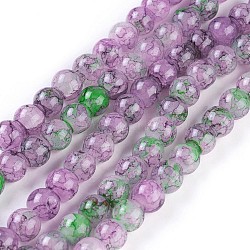 Rociar perlas de vidrio pintado hebras, redondo, colorido, 8~8.5mm, agujero: 1.5 mm, aproximamente 100 pcs / cadena, 31.1 pulgada (79 cm)