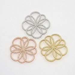 Flower Brass Micro Pave Clear Cubic Zirconia Cabochons, Cadmium Free & Nickel Free & Lead Free, Mixed Color, 39x36x3mm