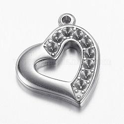 304 Stainless Steel Pendant Rhinestone Settings, Heart, Stainless Steel Color, 23x20x3mm, Hole: 2mm, Fit for 2mm rhinestone