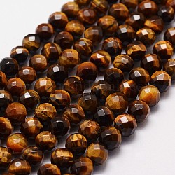 Natural Tiger Eye Beads Strands, Grade A, Faceted(64 Facets), Round Bead, 6mm, Hole: 1.2mm, 64pcs/strand, 15.7 inch