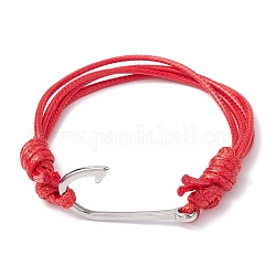 Bracelet à maillons en acier inoxydable forme 304 hameçon, bracelets réglables en cordon de polyester ciré, firebrick, diamètre intérieur: 2-1/4~3-7/8 pouce (5.7~9.8 cm)