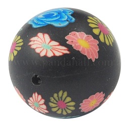 Black Color Round Handmade Polymer Clay Beads, about 8mm in diameter, hole: 1mm