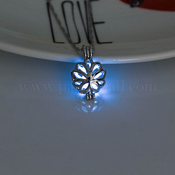 Collier pendentif cage à fleurs en alliage avec pierre de luminaires synthétiques, bijoux phosphorescents pour femme, bleuet, 17.72 pouce (45 cm)