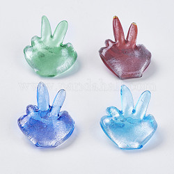Handmade Silver Foil Glass Pendants, Fingers, Mixed Color, about 30mm wide, 38mm long, 8mm thick, hole: 12mm