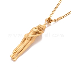 Brass Human Hug Pendant Necklace with 201 Stainless Steel Curb Chains for Women, Golden, 20.22 inch(51.35cm)