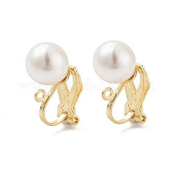 304 Stainless Steel Clip-on Earring Findings with Imitation Pearl Plastic Beaded, with Loops, Golden, 17x9x6mm