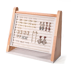 Multi-Slot-Ring-Organizer-Ständer aus Samt mit schräger Rückseite, mit Holzsockel, für Ringe, Ohrringe anzeigen, antik weiß, 31x11.5x27 cm