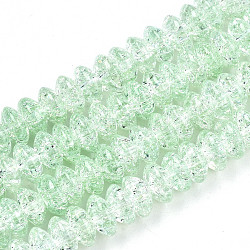 Perles en verre craquelé, teints et chauffée, rondelle, vert clair, 8x4mm, Trou: 1mm, Environ 89~95 pcs/chapelet, 15.16~15.55 pouce (38.5~39.5 cm)