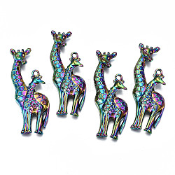 Grandi pendenti in lega color arcobaleno,  cadmio& piombo libero, doppia forma di giraffa, 54x24x6mm, Foro: 2.5 mm