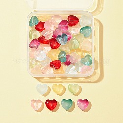 48 pièces 8 couleurs perles de verre peintes à la bombe transparentes, cœur, couleur mixte, 12x12x5.5mm, Trou: 1mm, 6 pcs / couleur