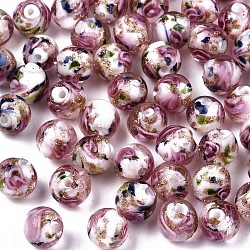 Perles vernissées de sable d'or manuelles , fleur intérieure, ronde, blanc crème, 8x7~8mm, Trou: 1.4mm