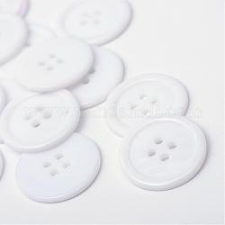 Boutons en plastique avec 4 trou, plat rond, blanc, 22x2mm, Trou: 2mm
