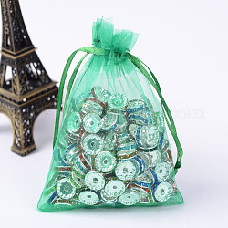 Sacs-cadeaux en organza avec cordon de serrage, pochettes à bijoux, fête de mariage cadeaux de noël sacs-cadeaux, verte, 12x9 cm