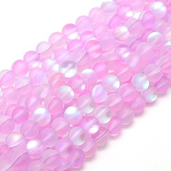 Chapelets de perles en pierre de lune synthétique, perles holographiques, demi couleur ab plaqué, mat, ronde, perle rose, 8mm, Trou: 1mm, Environ 46 pcs/chapelet, 15 pouce