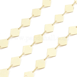 Brass Rhombus Link Chains, Unwelded, with Spool, Real 18K Gold Plated, 9x6x0.2mm