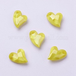 Ciondoli acrilico, imitazione perla, cuore, sfaccettato, giallo, 11x9x4mm, Foro: 0.5 mm