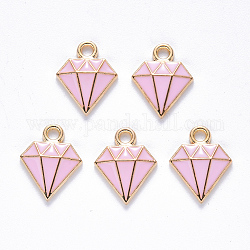 Alloy Enamel Charms, Dimond, Light Gold, Pink, 15x11.5x2.5mm, Hole: 1.8mm