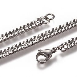 Collares de cadena de eslabones cubanos para hombres, moda 201 collares de acero inoxidable, con cierre de langosta, color acero inoxidable, 24 pulgada (61 cm), 4.5x2mm