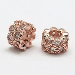 Perles de zircone cubique micro pave en Laiton, colonne, Sans cadmium & sans nickel & sans plomb, or rose, 6x4mm, Trou: 3mm