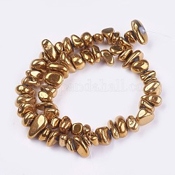 Electroplated Natural Quartz Crystal Beads Strands, Nuggets, Gold, 10~23x3~10x8~13mm, Hole: 1mm, 14.76 inch~15.35 inch(37.5~39cm)