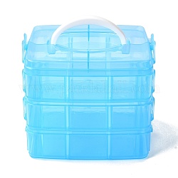 Boîte de rangement détachable en plastique pp portable rectangulaire, avec trois couches et poignée, Boîtes de rangement 18 compartiment, bleu profond du ciel, 15x16.5x13.5 cm