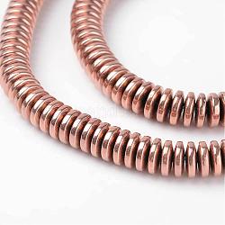 Non magnetici perle ematite sintetico fili, perline Heishi, Disco / rotondo piatta, placcato oro rosa, 6x2mm, Foro: 1 mm, circa 206pcs/filo, 15.9 pollice