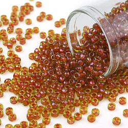 Toho perles de rocaille rondes, Perles de rocaille japonais, (303) couleur intérieure jonquille / jacinthe doublée, 8/0, 3mm, Trou: 1mm, à propos 222pcs / bouteille, 10 g / bouteille
