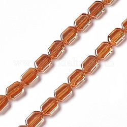 Abalorios de vidrio electroplate hebras, lustre de la perla chapado, Rectángulo, naranja oscuro, 9.5x6~6.5x3.5mm, agujero: 1 mm, aproximamente 68 pcs / cadena, 25.59'' (65 cm)